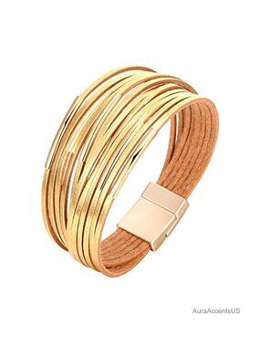 Fesciory Leather Wrap Bracelet for Women Boho Western Layered Cuff
